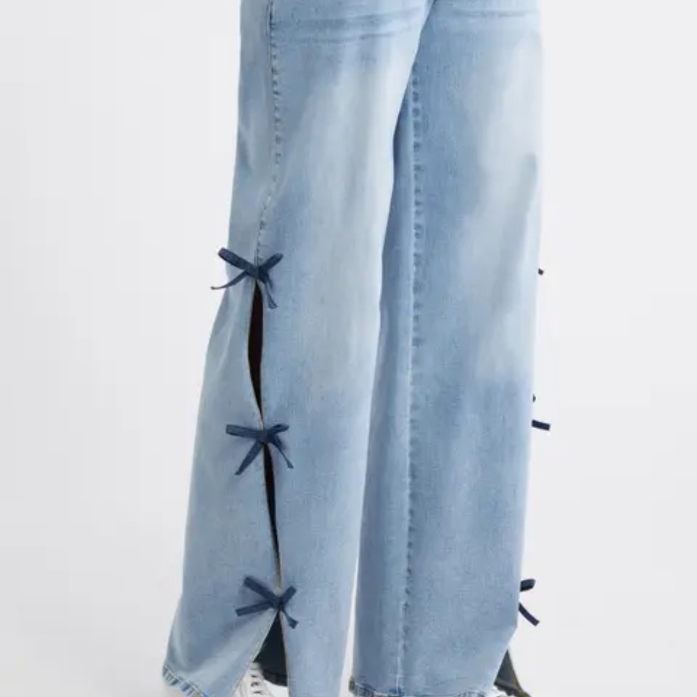 PTCL Ethikal Wide Leg Blue Denim Pants Size 30 with Bows
